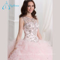 Sequined Perlen Kristall Rüschen Rosa Quinceanera Kleider Ballkleid